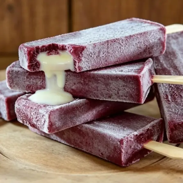 Paleta de açaí com recheio de leite condensado