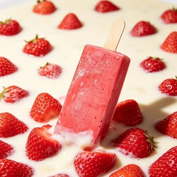 Paleta de morango com recheio de leite condensado