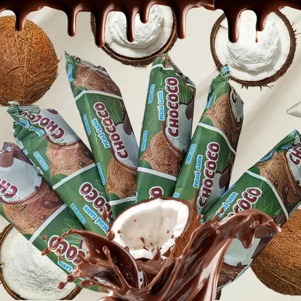 Sorvete no palito de chocolate com coco