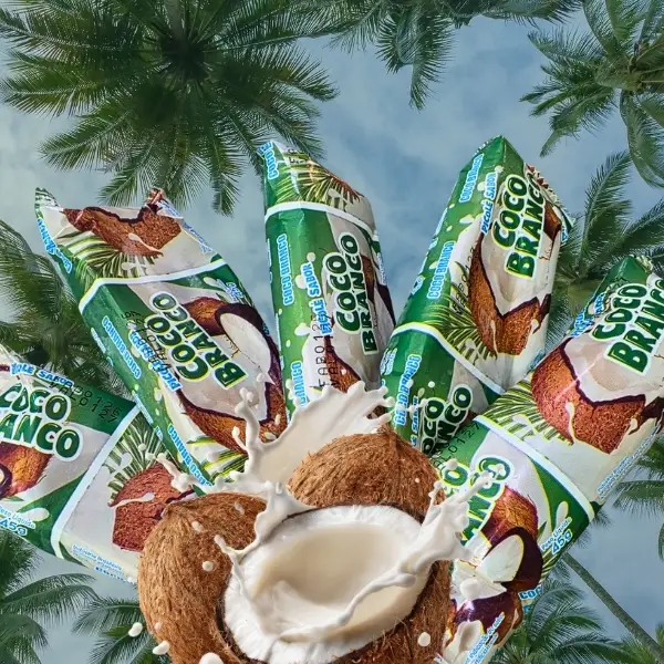 Sorvete no palito de coco branco